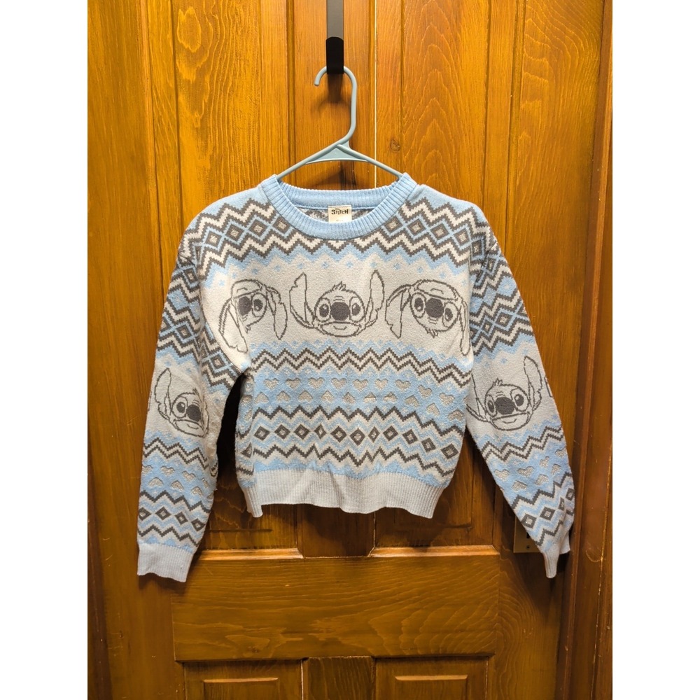 Disney Stitch Girls Sweater‎ Gray Silver Hearts Sz XL 14/16